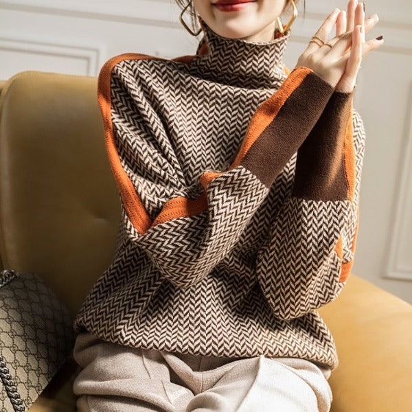 Roll Neck Jumper Womens Contrast Sleeve Stripe Speckled Knit Dropped Shoulder - image 5
