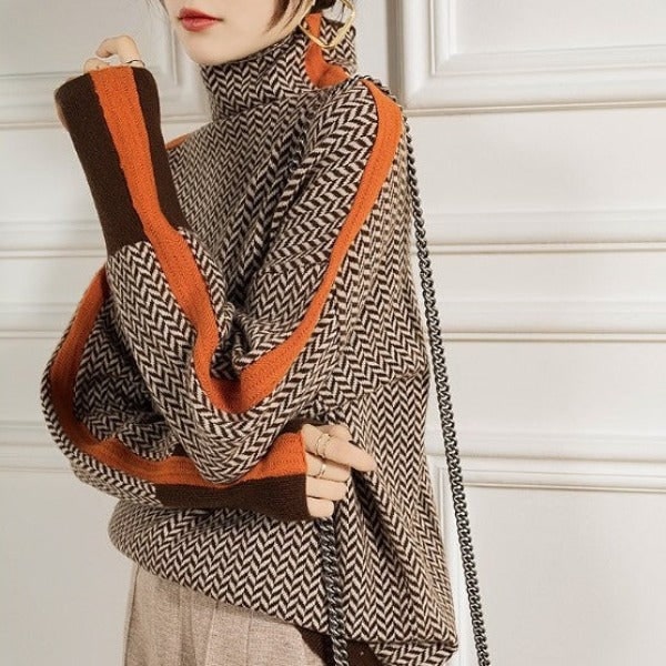 Roll Neck Jumper Womens Contrast Sleeve Stripe Speckled Knit Dropped Shoulder - image 4