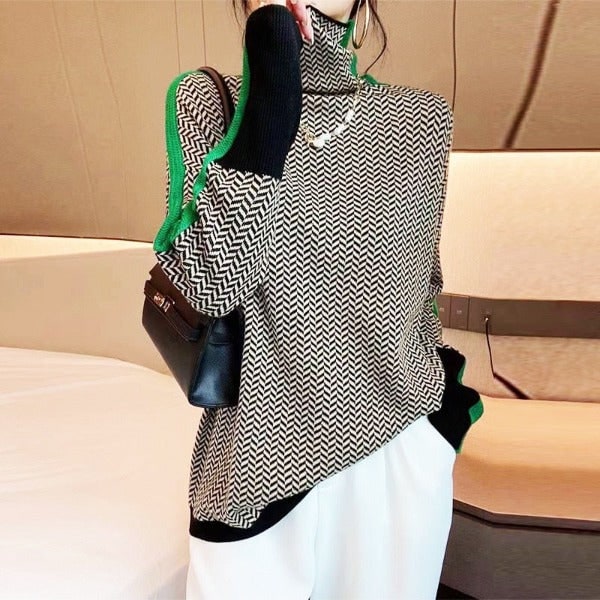 Roll Neck Jumper Womens Contrast Sleeve Stripe Speckled Knit Dropped Shoulder - image 6