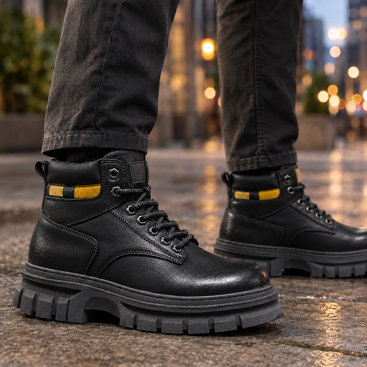 Combat Boots Mens Chunky Lug Sole High Top Lace-Up Padded Collar Leather-Look Work Style - image 2