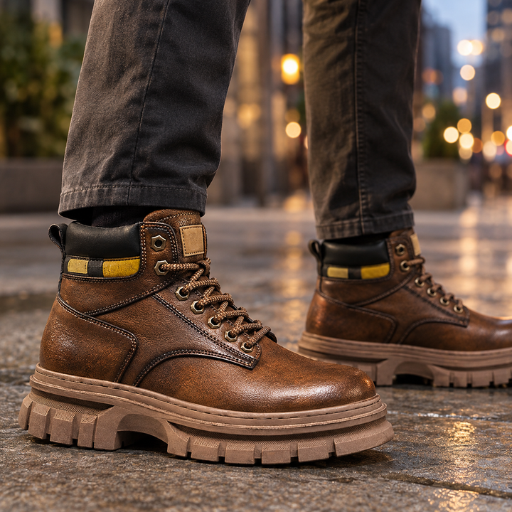Combat Boots Mens Chunky Lug Sole High Top Lace-Up Padded Collar Leather-Look Work Style - image 1