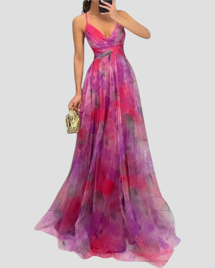 Floral Chiffon Maxi Dress Womens Spaghetti Strap Cut Out Waist - image 3