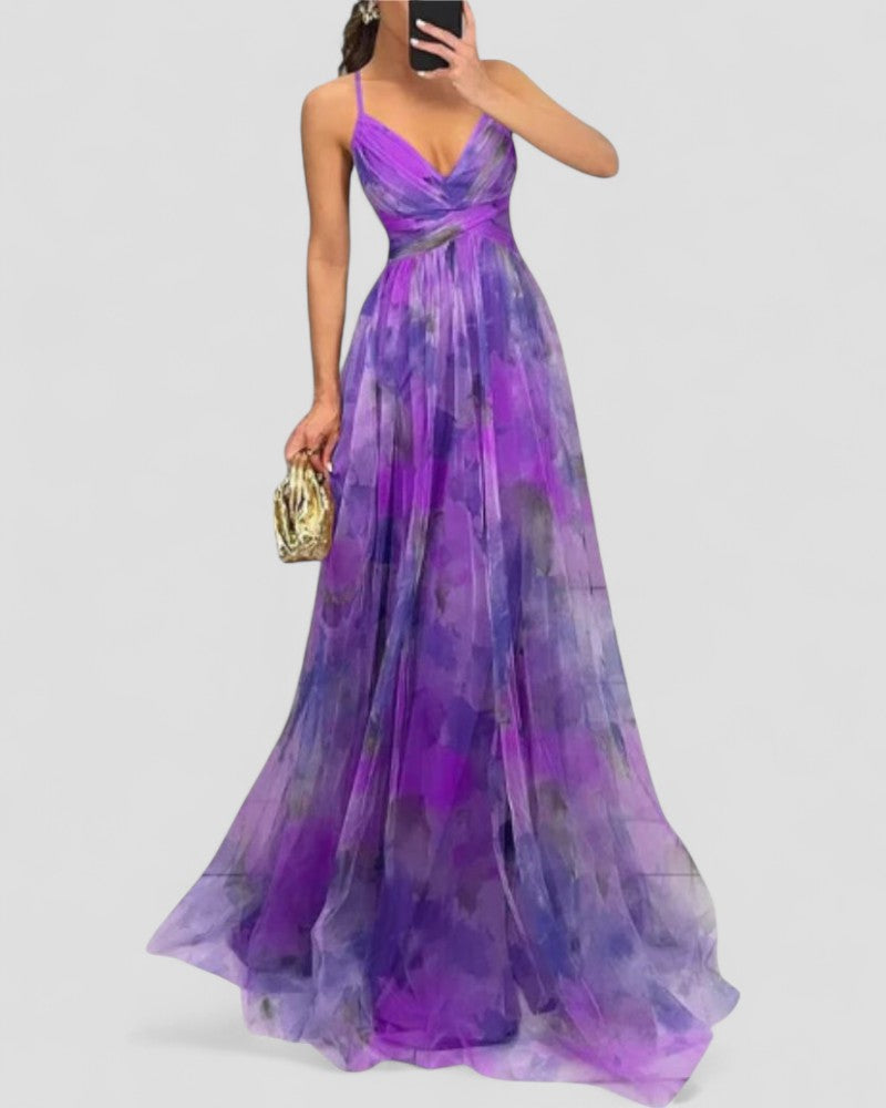 Floral Chiffon Maxi Dress Womens Spaghetti Strap Cut Out Waist - image 4