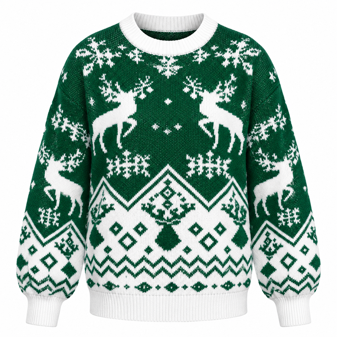 Christmas Jumper Womens Fair Isle Reindeer Knit Crew Neck - image 2