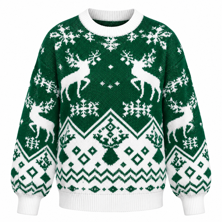 Christmas Jumper Womens Fair Isle Reindeer Knit Crew Neck - image 2