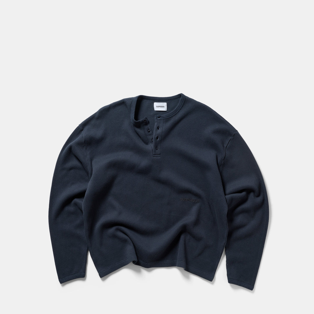 Waffle Henley Top Mens Long Sleeve Oversized Boxy Fit Dropped Shoulder - image 1