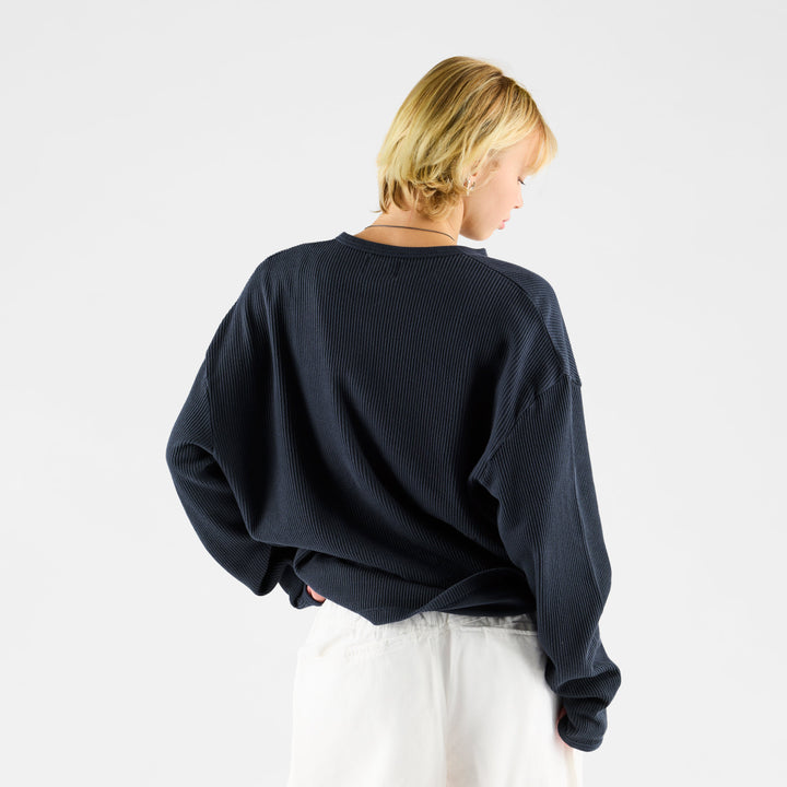 Waffle Henley Top Mens Long Sleeve Oversized Boxy Fit Dropped Shoulder - image 3