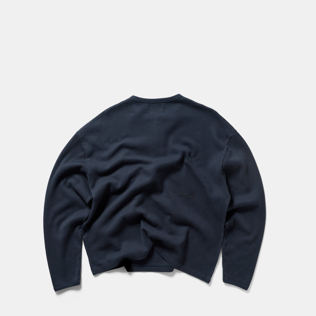 Waffle Henley Top Mens Long Sleeve Oversized Boxy Fit Dropped Shoulder - image 4