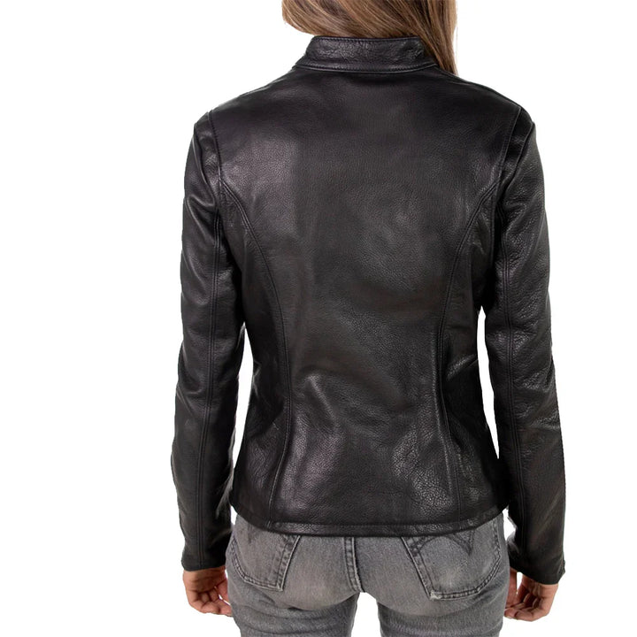 Leather Jacket Womens Cowhide Zip Up Front Snap Button Collar - image 2