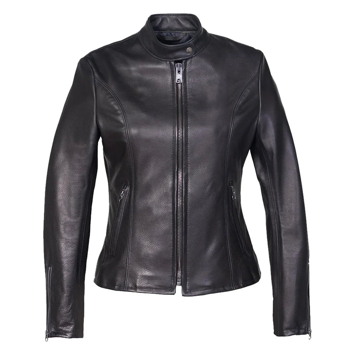Leather Jacket Womens Cowhide Zip Up Front Snap Button Collar - image 3
