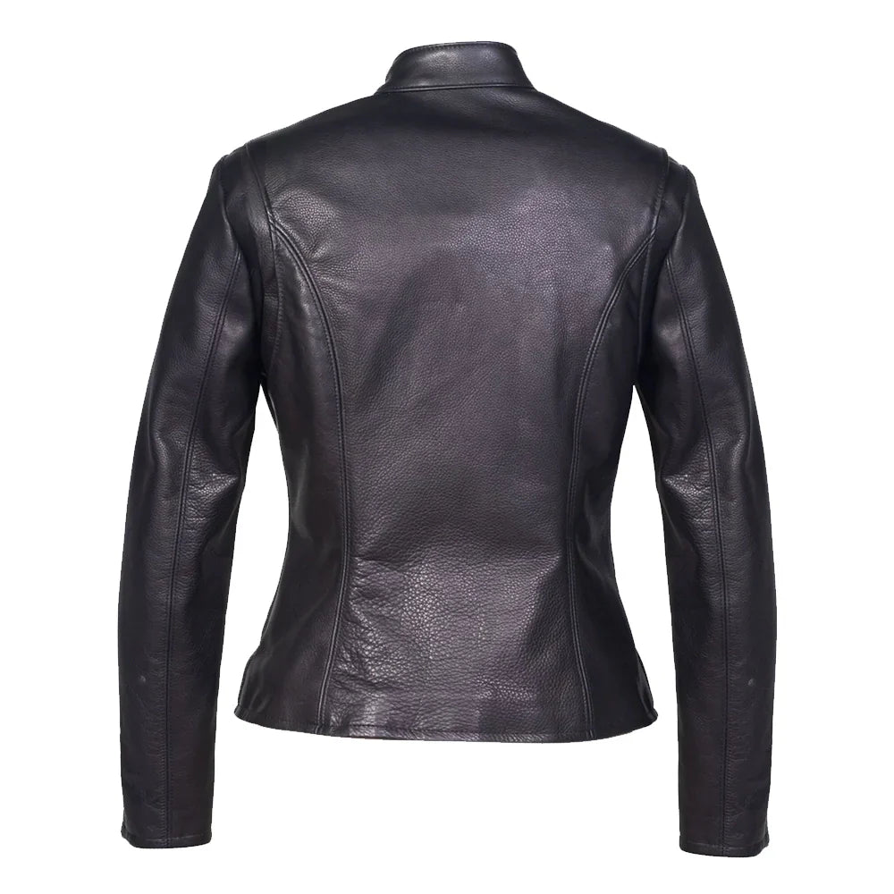 Leather Jacket Womens Cowhide Zip Up Front Snap Button Collar - image 4