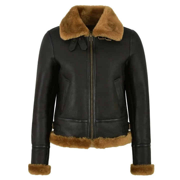 Leather Aviator Jacket Womens B3 Bomber Shearling Collar Cuffs - image 1