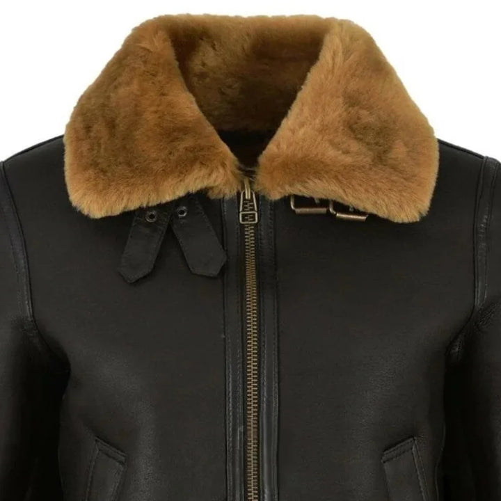 Leather Aviator Jacket Womens B3 Bomber Shearling Collar Cuffs - image 3