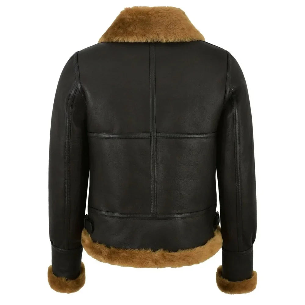 Leather Aviator Jacket Womens B3 Bomber Shearling Collar Cuffs - image 2