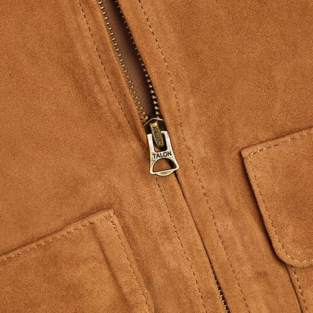 Suede Bomber Jacket Womens Ribbed Collar Zip Front Leather - image 4