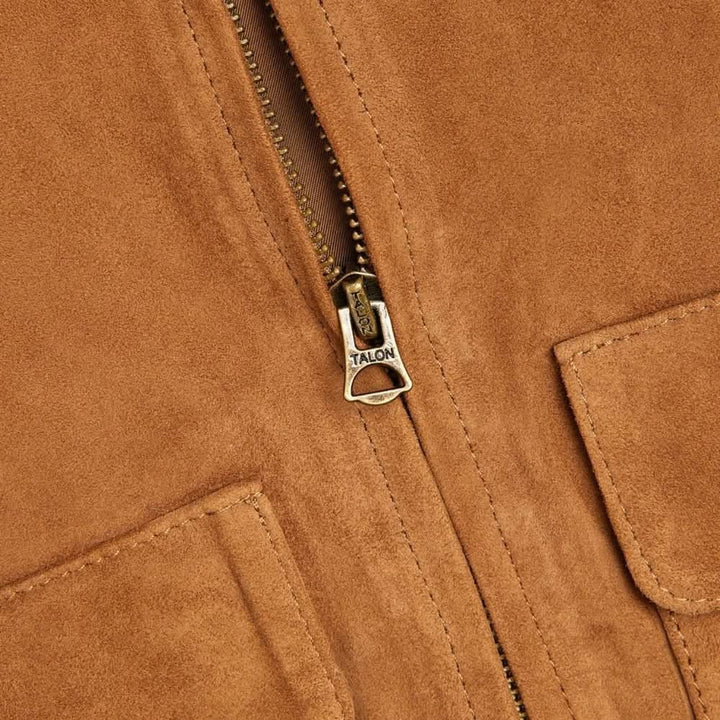 Suede Bomber Jacket Womens Ribbed Collar Zip Front Leather - image 4