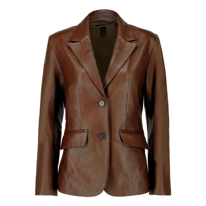 Leather Blazer Womens Lambskin Lapel Collar Button Front - image 3