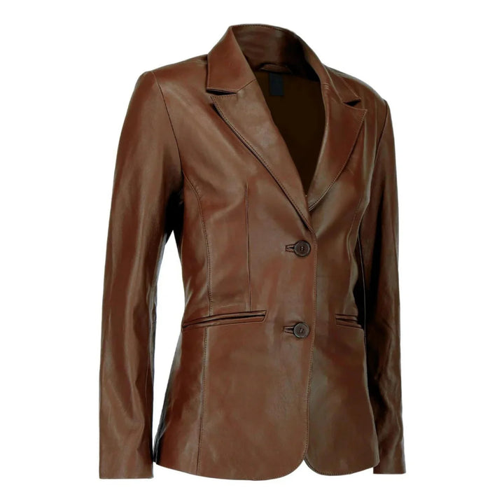 Leather Blazer Womens Lambskin Lapel Collar Button Front - image 4