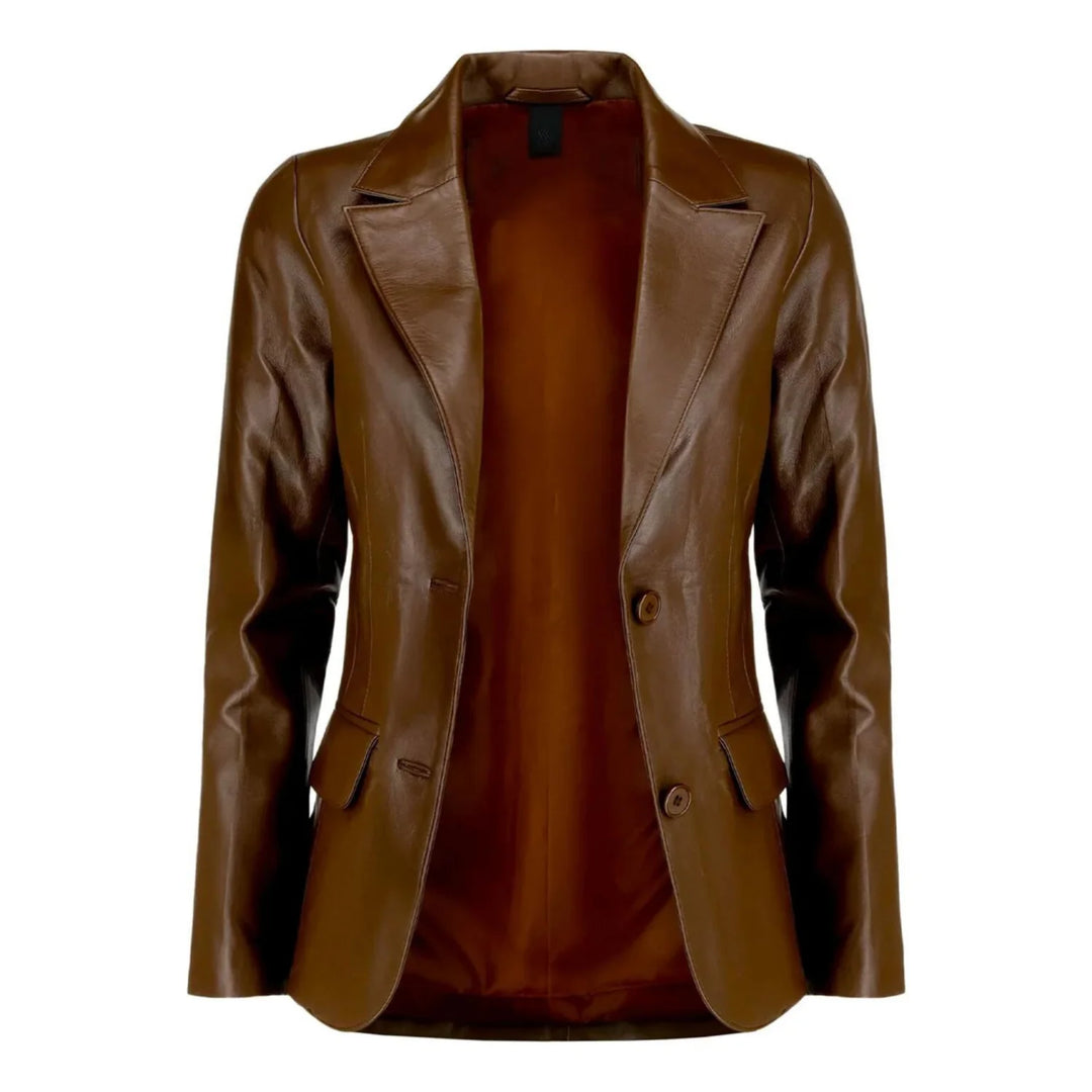 Leather Blazer Womens Lambskin Lapel Collar Button Front - image 5
