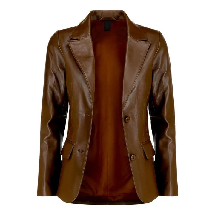 Leather Blazer Womens Lambskin Lapel Collar Button Front - image 5