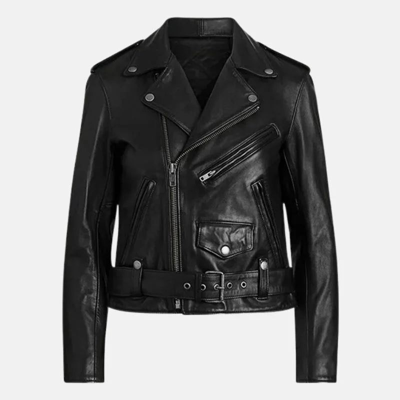 Leather Jacket Womens Biker Zip Front Turn Down Collar - image 3