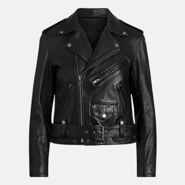 Leather Jacket Womens Biker Zip Front Turn Down Collar - image 3