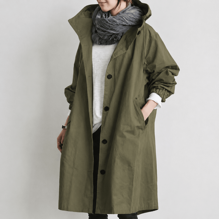Trench Coat Womens Hooded Longline Drawstring Waist Split Hem Side Pockets - image 6