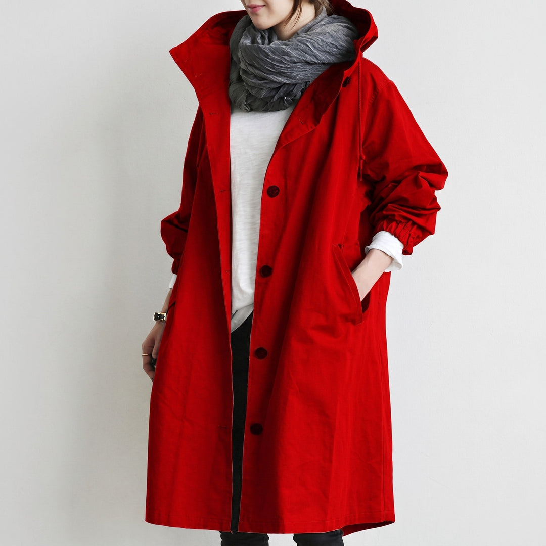 Trench Coat Womens Hooded Longline Drawstring Waist Split Hem Side Pockets - image 5