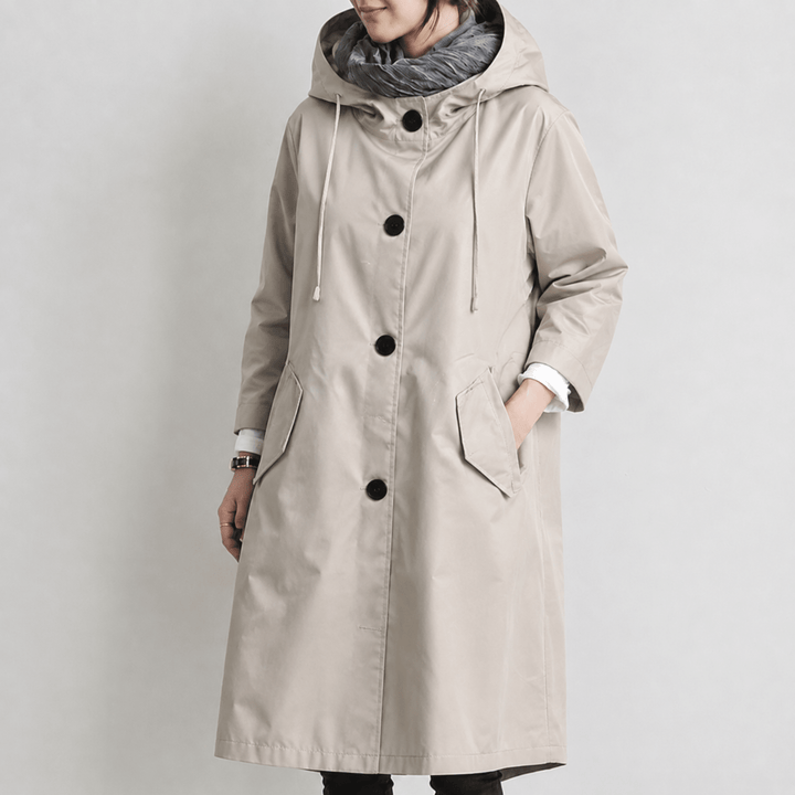 Trench Coat Womens Hooded Longline Drawstring Waist Split Hem Side Pockets - image 9