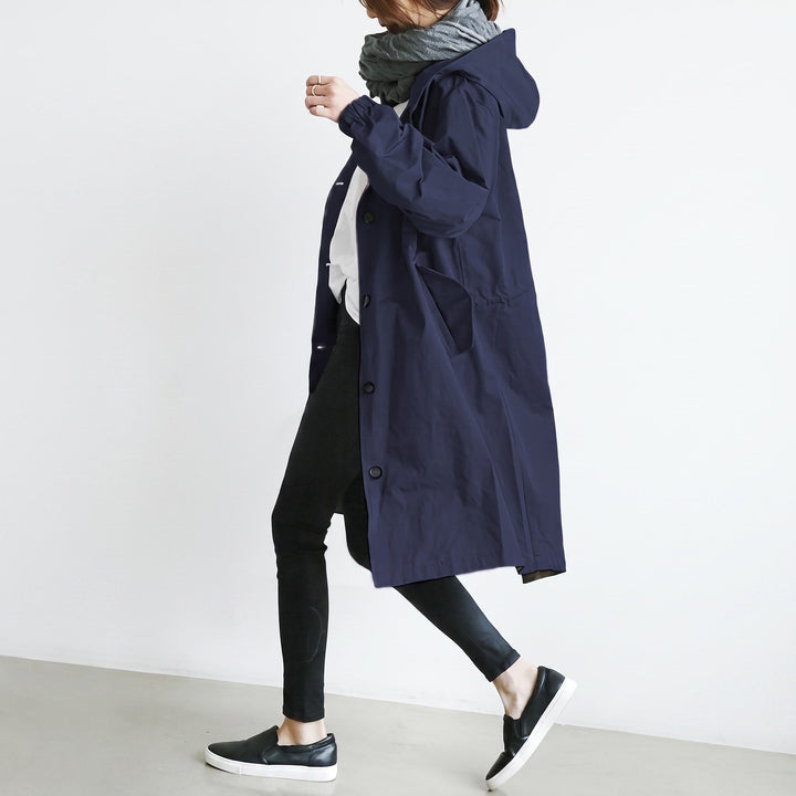 Trench Coat Womens Hooded Longline Drawstring Waist Split Hem Side Pockets - image 4