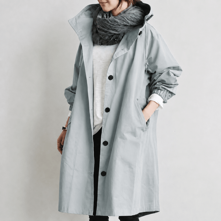 Trench Coat Womens Hooded Longline Drawstring Waist Split Hem Side Pockets - image 8