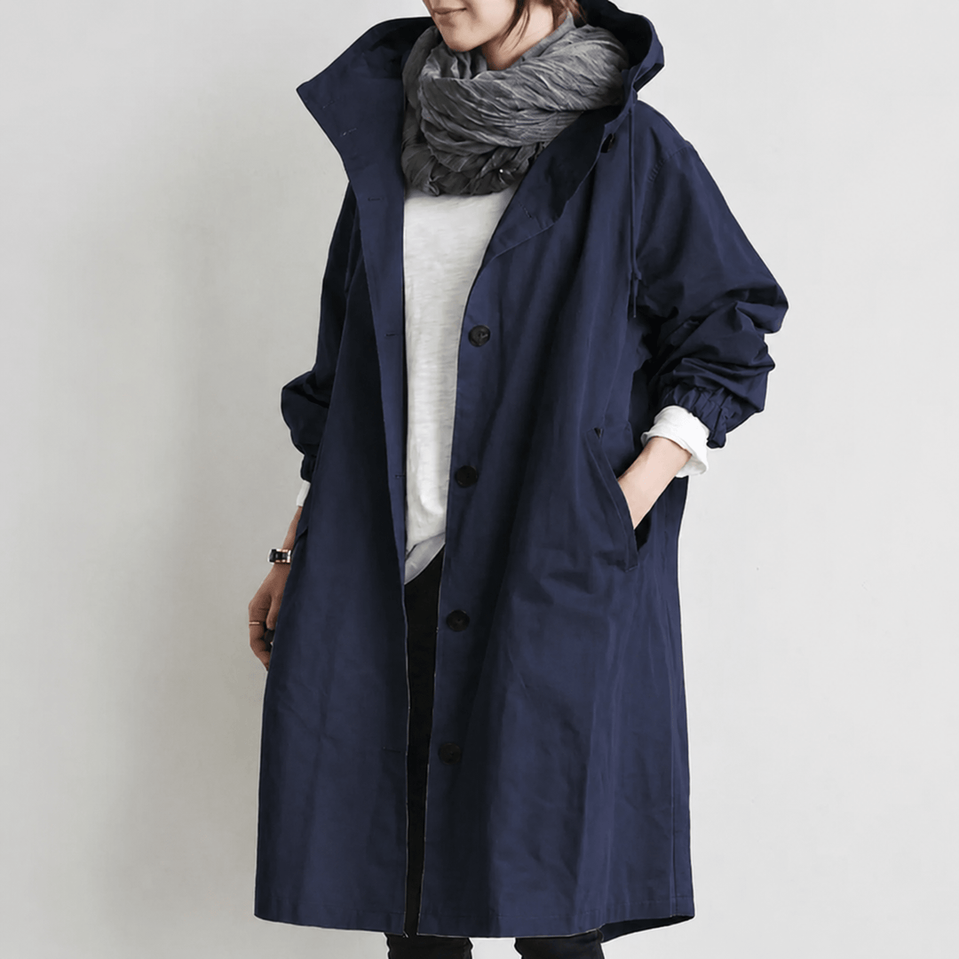 Trench Coat Womens Hooded Longline Drawstring Waist Split Hem Side Pockets - image 3