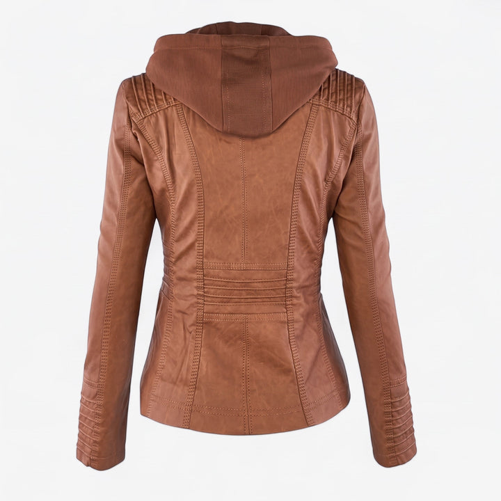 Biker Jacket Womens Hooded Zip Front Fitted Waist Panelled Plus Size - image 6