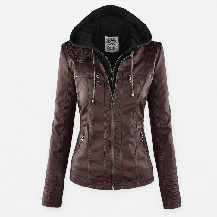 Biker Jacket Womens Hooded Zip Front Fitted Waist Panelled Plus Size - image 1