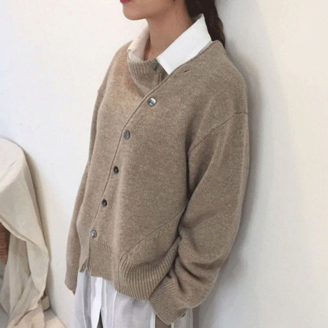 Cardigan Womens Asymmetric Button Front Soft Knit Oversized Drop Shoulder Crew Neck - image 4