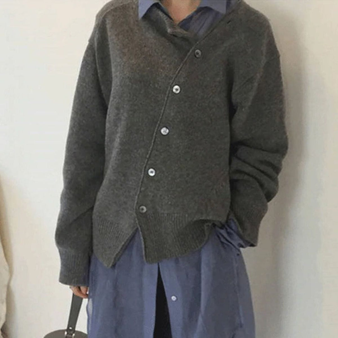 Cardigan Womens Asymmetric Button Front Soft Knit Oversized Drop Shoulder Crew Neck - image 5