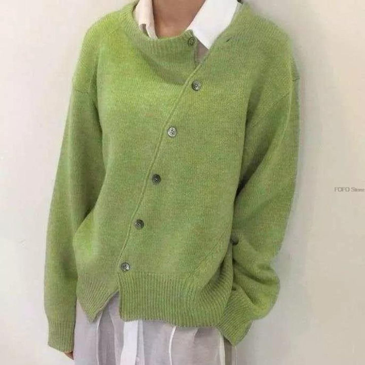 Cardigan Womens Asymmetric Button Front Soft Knit Oversized Drop Shoulder Crew Neck - image 6