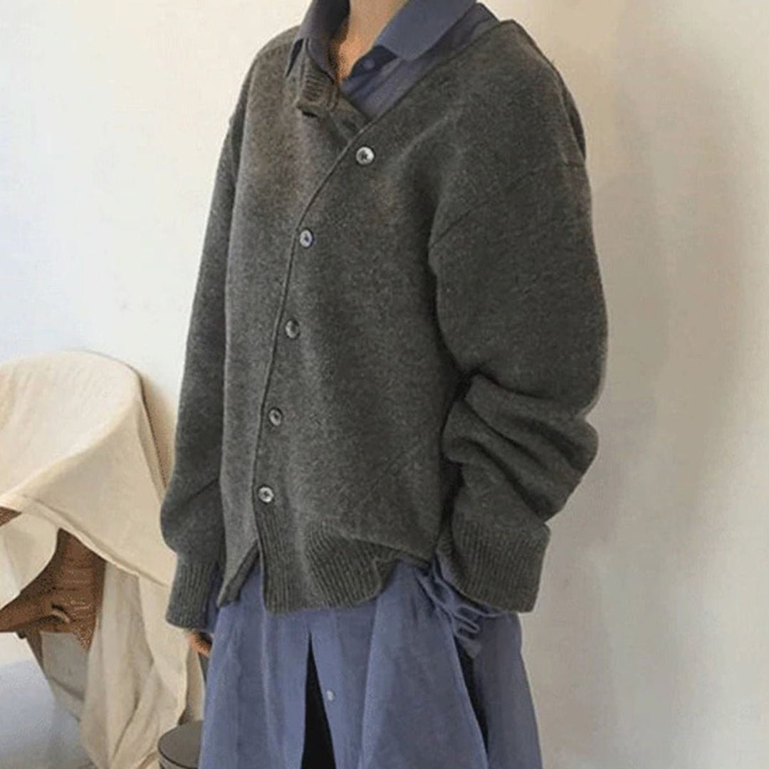 Cardigan Womens Asymmetric Button Front Soft Knit Oversized Drop Shoulder Crew Neck - image 2