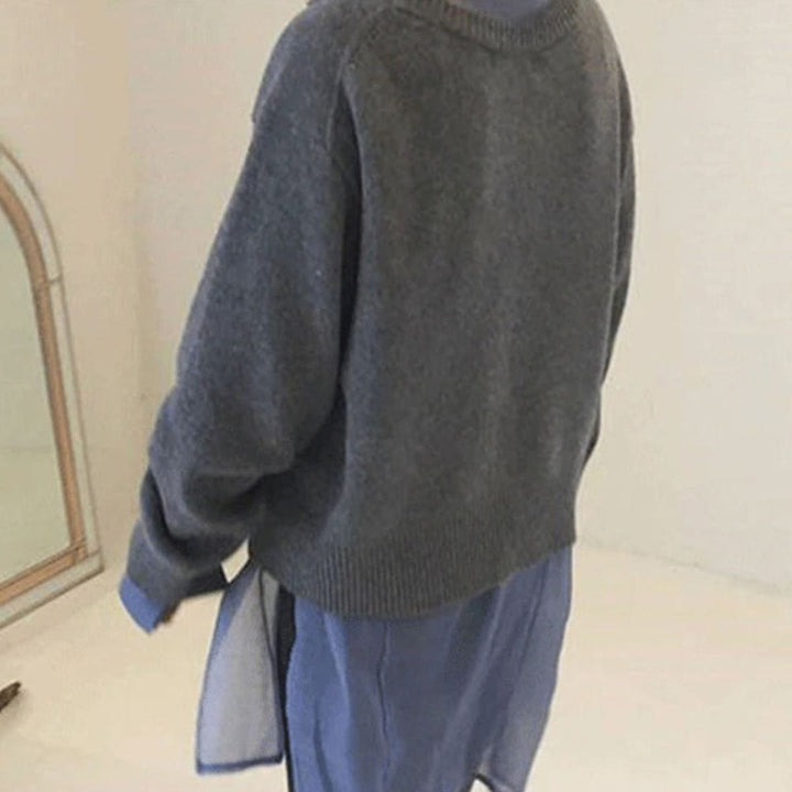 Cardigan Womens Asymmetric Button Front Soft Knit Oversized Drop Shoulder Crew Neck - image 3