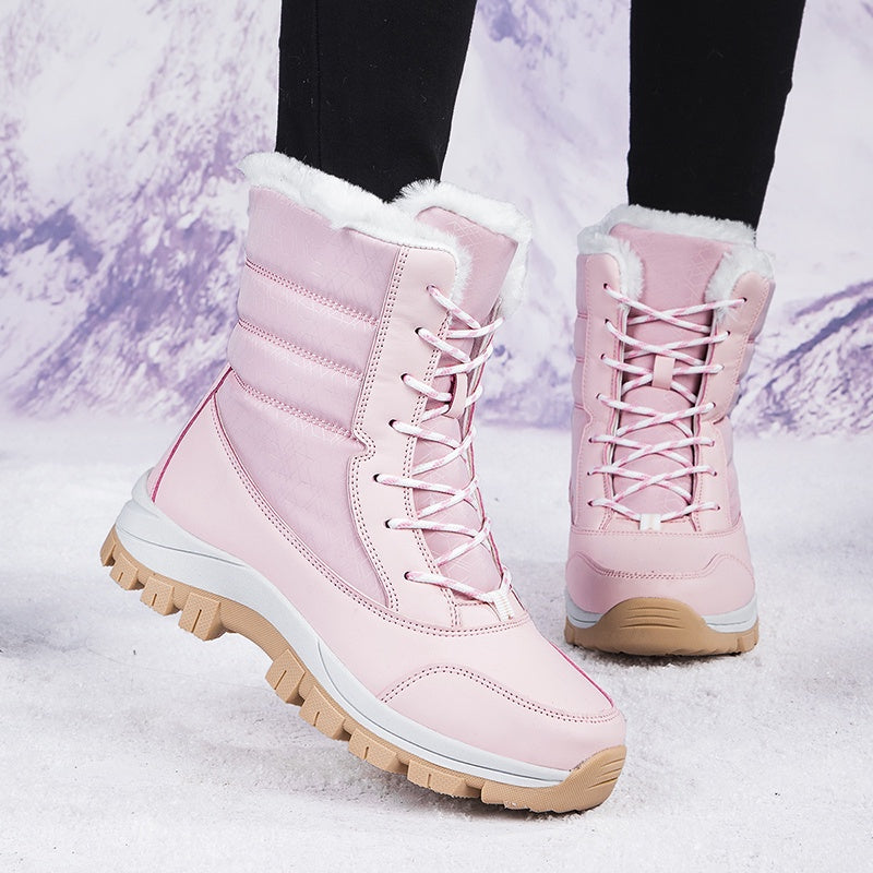Lace Up Snow Boots Womens Holographic Faux Fur Trim Side Zip Lug Sole - image 5