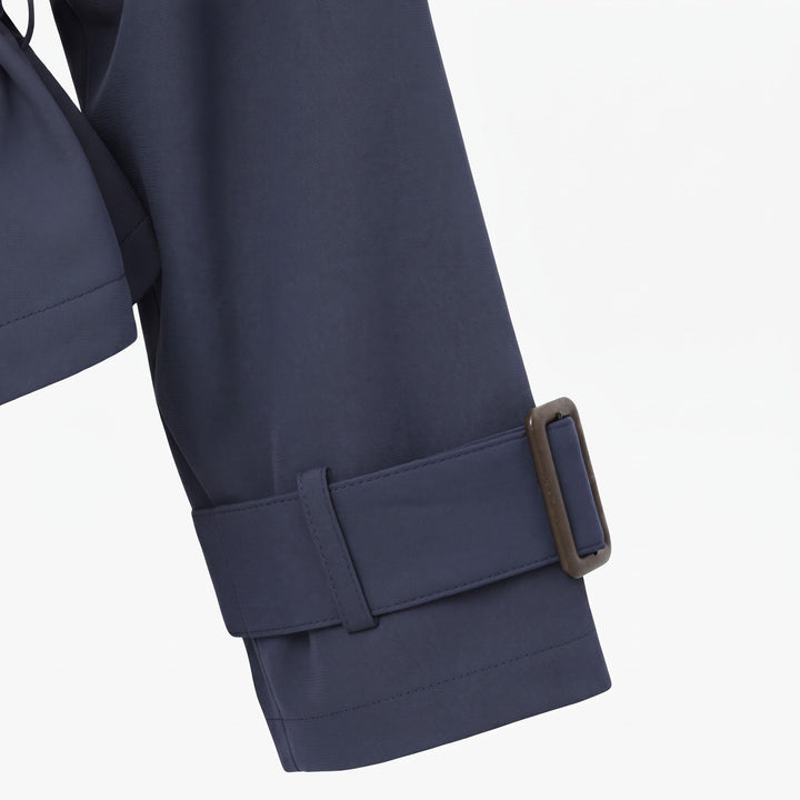 Trench Jacket Womens Belted Cropped Notched Lapel Wrap Front Buckled Cuffs - image 4