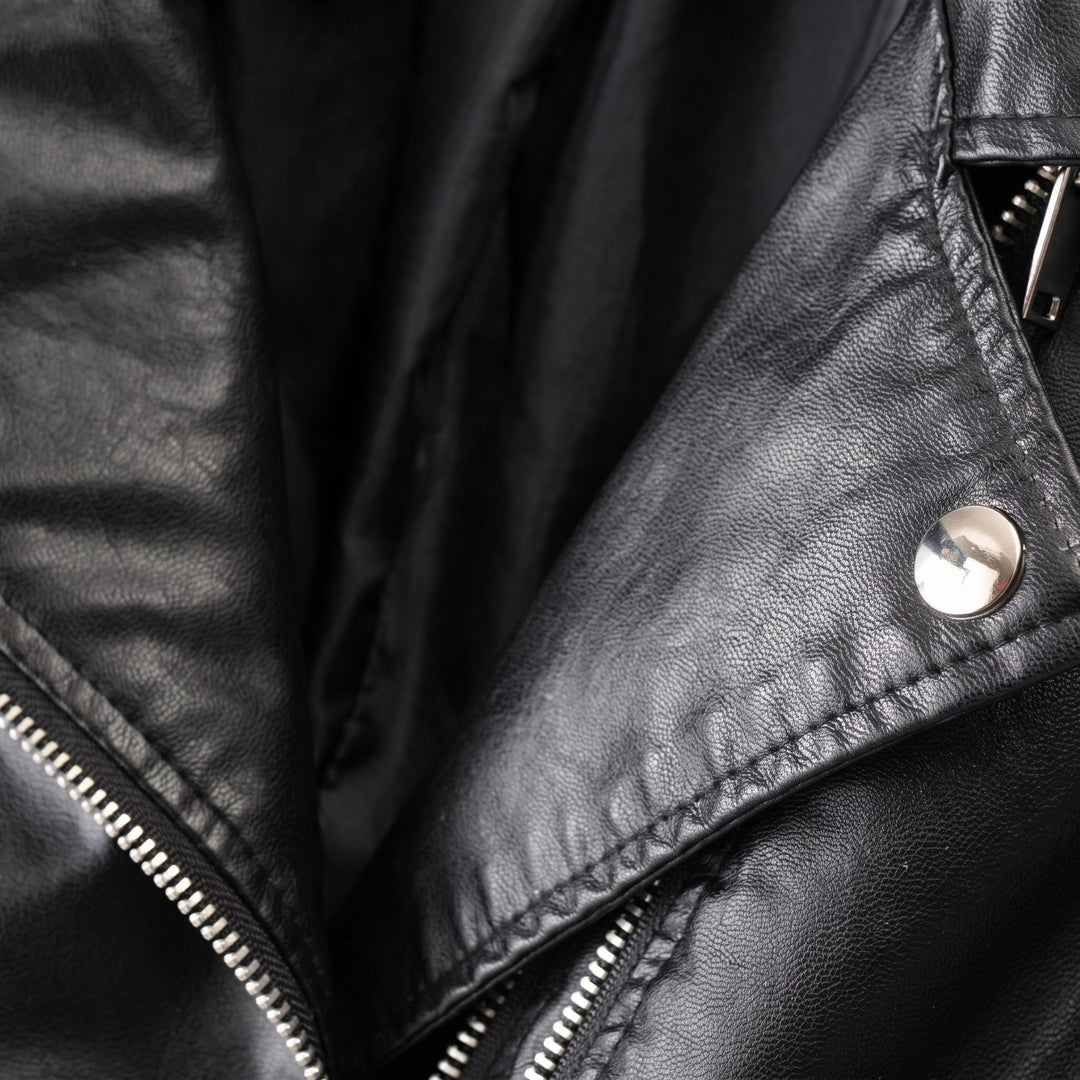 Biker Jacket Womens Quilted Shoulder Asymmetric Zip Notched Lapel Fitted - image 5