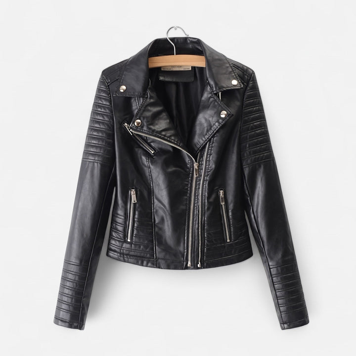 Biker Jacket Womens Quilted Shoulder Asymmetric Zip Notched Lapel Fitted - image 1