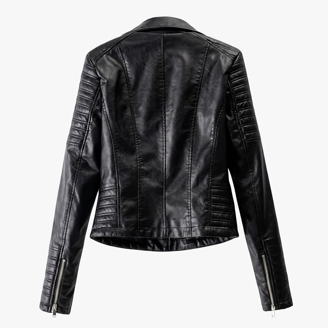 Biker Jacket Womens Quilted Shoulder Asymmetric Zip Notched Lapel Fitted - image 4