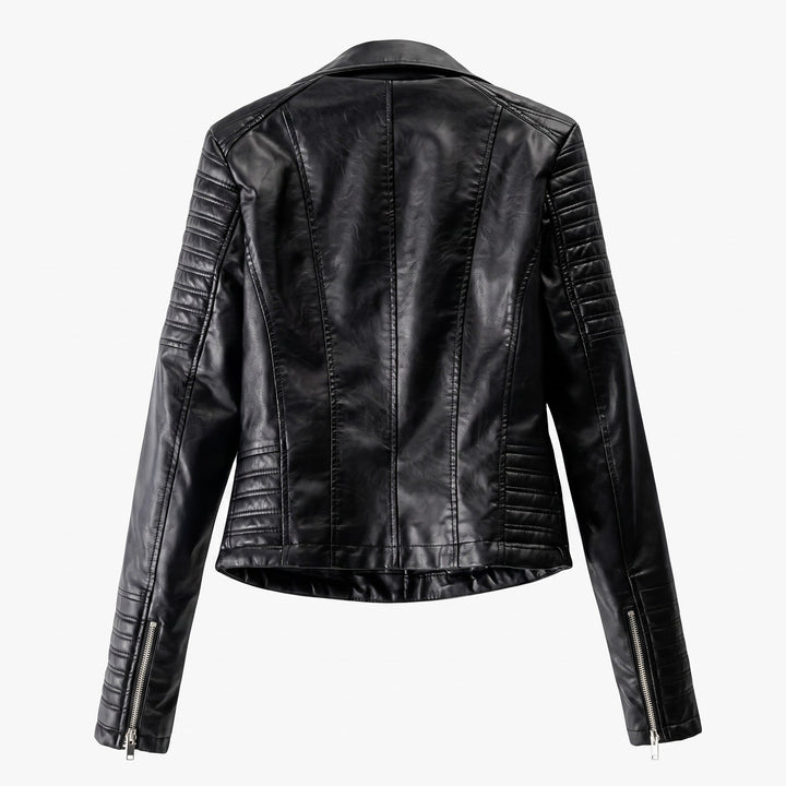 Biker Jacket Womens Quilted Shoulder Asymmetric Zip Notched Lapel Fitted - image 4