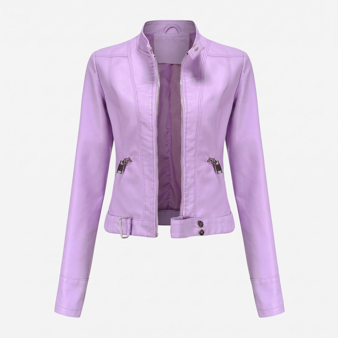 Biker Jacket Womens Cropped Asymmetric Zip Stand Collar Fitted Snap Tab Hem - image 4