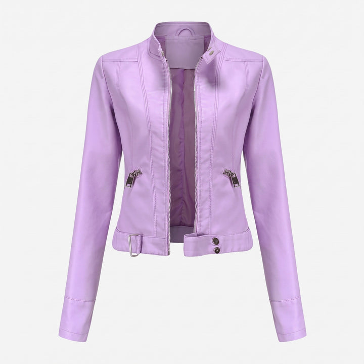 Biker Jacket Womens Cropped Asymmetric Zip Stand Collar Fitted Snap Tab Hem - image 4