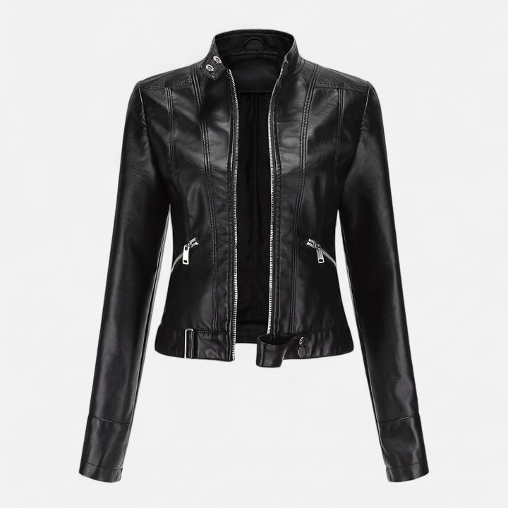 Biker Jacket Womens Cropped Asymmetric Zip Stand Collar Fitted Snap Tab Hem - image 6
