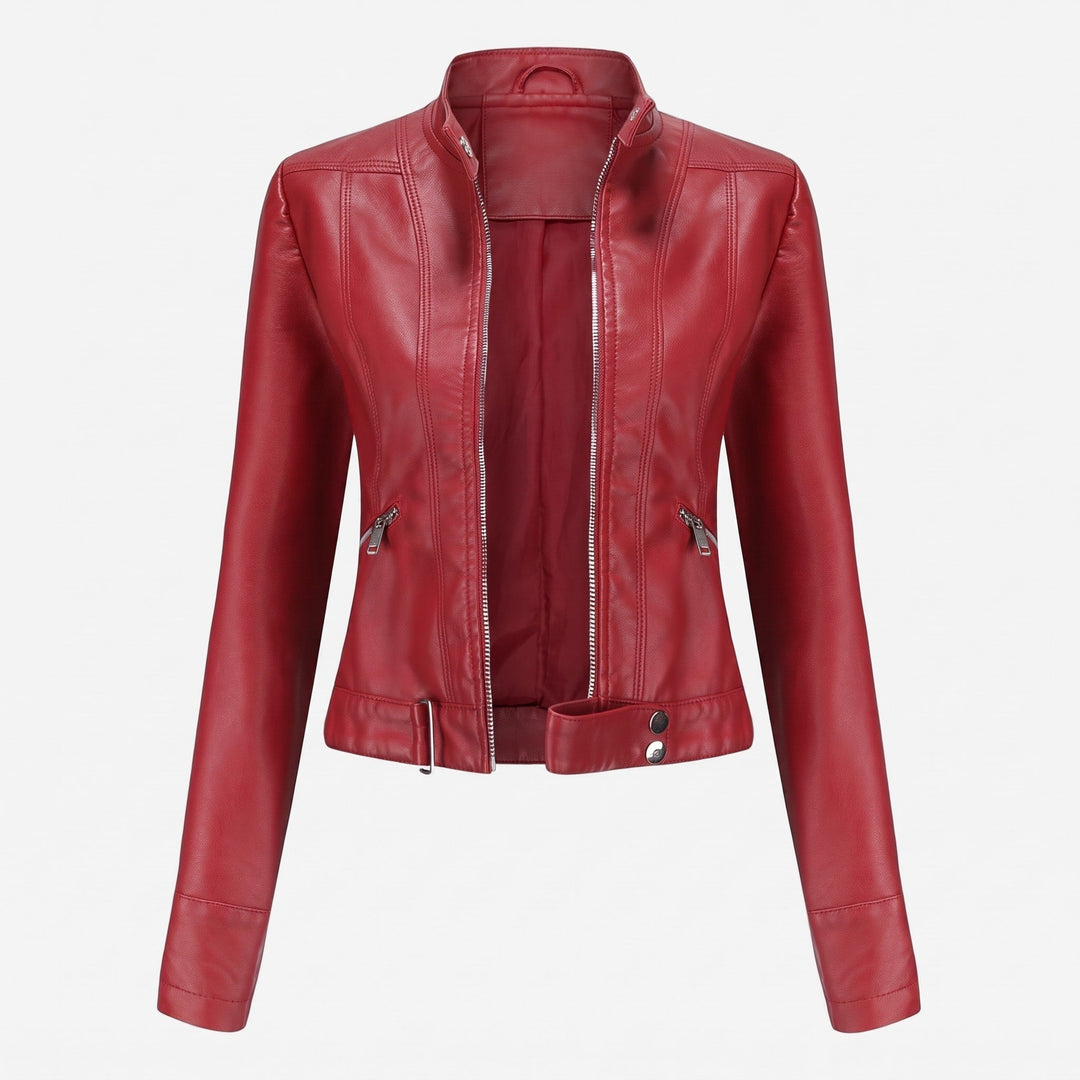 Biker Jacket Womens Cropped Asymmetric Zip Stand Collar Fitted Snap Tab Hem - image 5