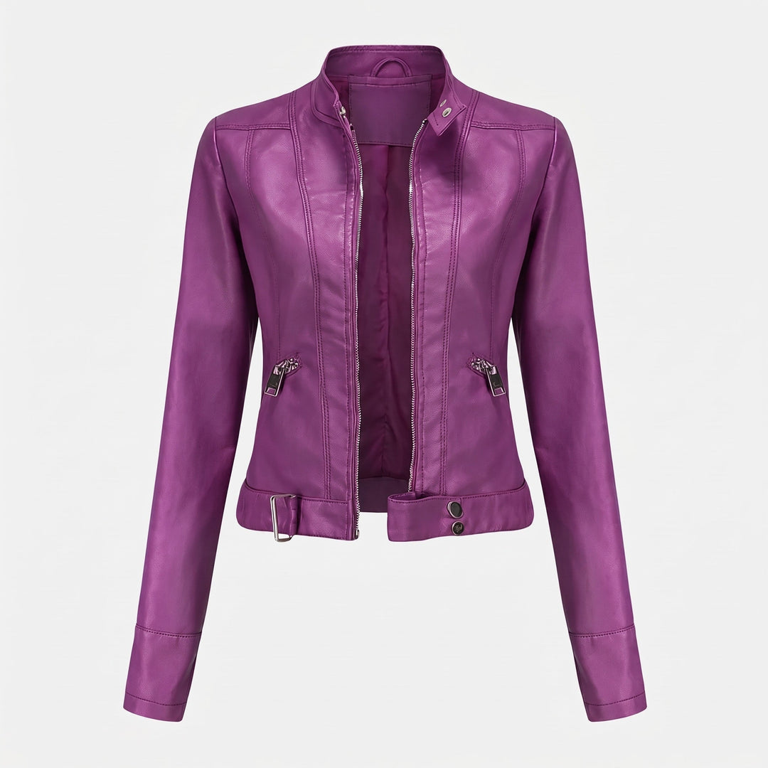 Biker Jacket Womens Cropped Asymmetric Zip Stand Collar Fitted Snap Tab Hem - image 8